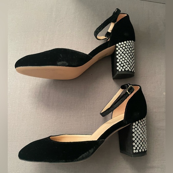 J. Crew Maisie Black Crystal Studded Velvet Heels  Size 7.5 - Picture 6 of 13